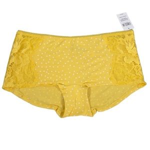 Soma Embraceable Signature Lace Boy Short Panties Yellow Polkadots Size Medium